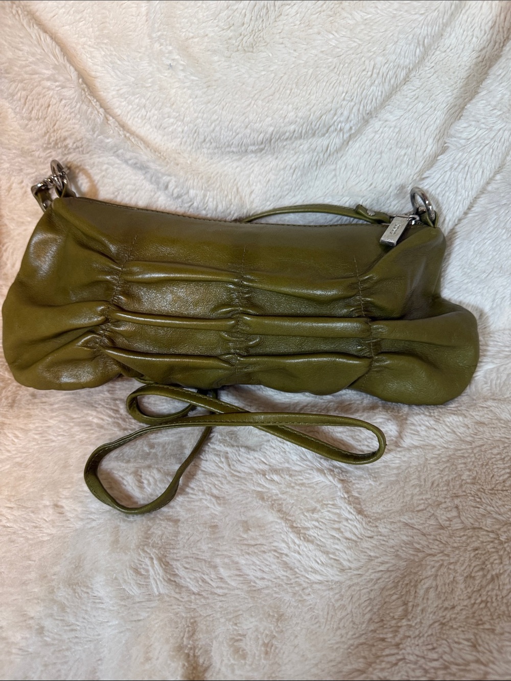 HOBO Olive Green Leather Ruched Shoulder Bag